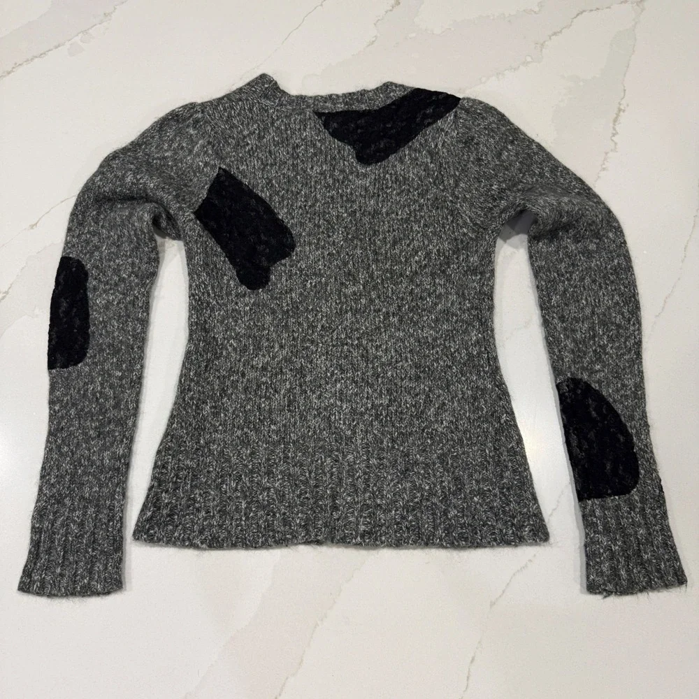 BKE Cardigan Sweater Women Small Gray Wool Blend Lace Floral Button Front V-Neck